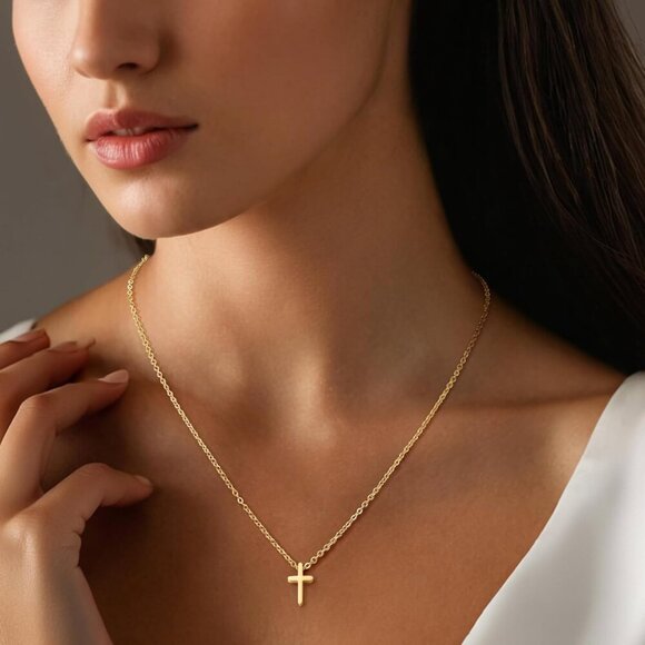 Layered Gold Necklaces for Women 18K Gold Plated Heart Initial Cross Jewelry - Picture 3 of 6